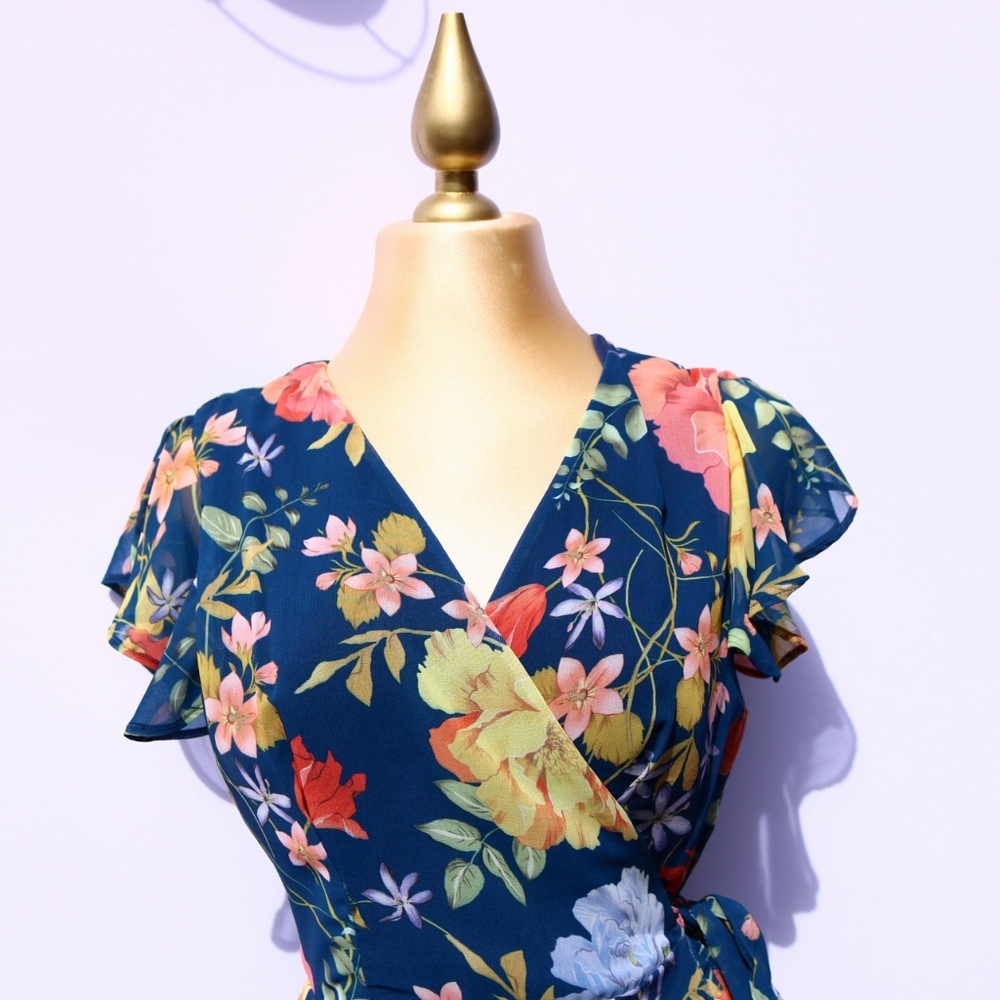 Sweet Pea New York by Stacy Frati High Low Ruffle Wrap Dress, Floral Medium - Picture 7 of 11